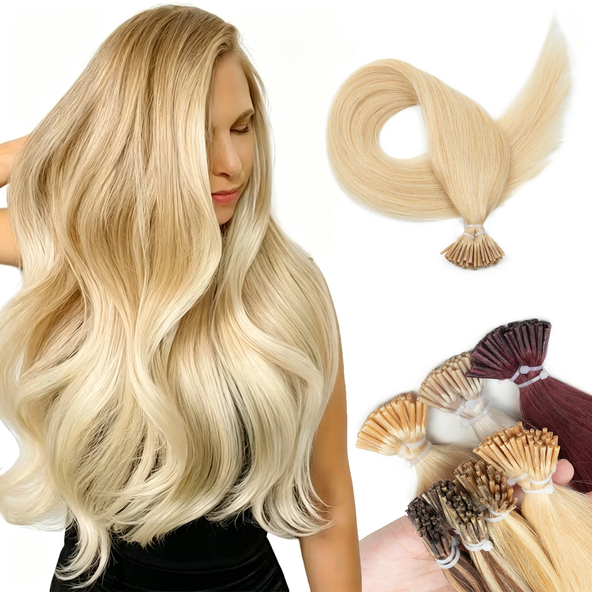 BOYMIA Platinum Blonde I Tip Real Human Hair Extensions Pre-Bonded Micro Beads Microlink Capsules Hair Extension 12-20inch 30g