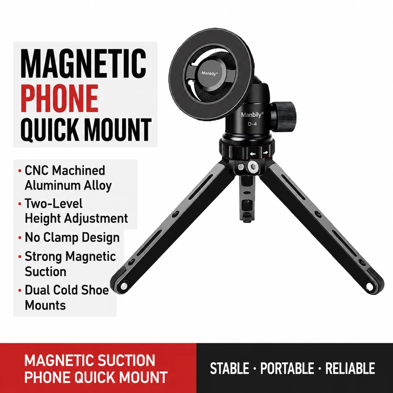 Mini Desktop Tripod with Ball Head Aluminum Alloy Camera Phone Stand Suction Cup Base for Live Streaming DSLR Photography