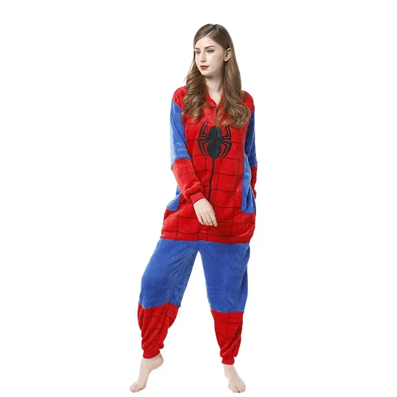 Anime characters Pajamas Adult Children Spider Man Costume Clothes One-piece Nightgown Home Hooded Sleepwear Jumpsuit Pijama