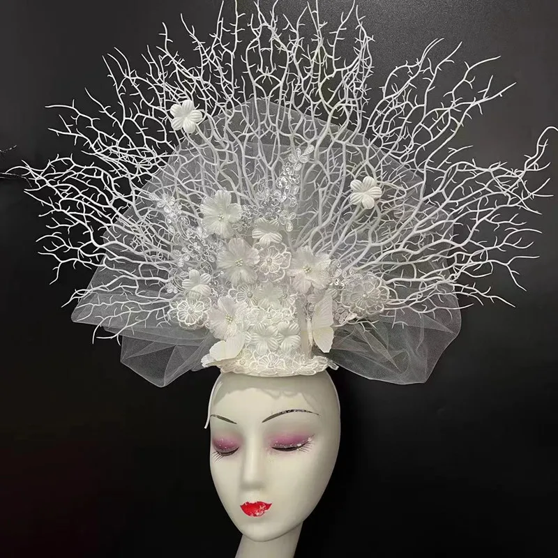 St Style Handmade Flower White Headwear Hair Accessories T-stage Runway Show Creative Styling Headwear