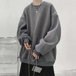 Round Neck Sweater Male Autumn Tide Brand Loose Sports Out Spring And Ins Hong Kong Wind High Street Trend Solid Color Cl