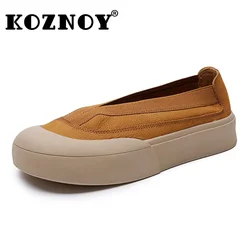 Koznoy 3cm zamszowa skóra bydlęca wygodne płytkie mokasyny gumowe letnie damskie miękkie podeszwy mieszkania etniczne kobieta elegancja buty