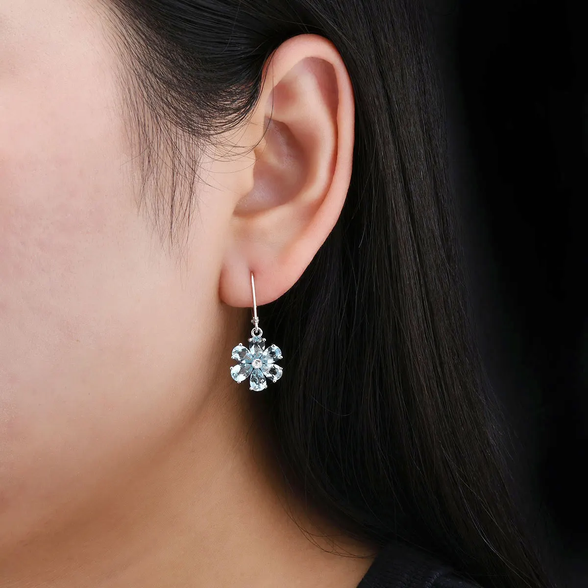 Natural Aquamarine Solid Sterling Silver Drop Earring 3.9 Carats Genuine Light Blue Gemstone Romantic Jewelry Style Women Gifts