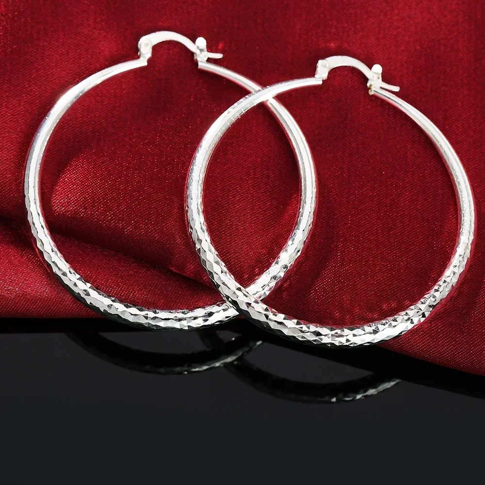 New Fashion 925 Sterling Silver Earrings for Women Street All-match Jewelry 5CM Big Circle Earrings Ear Loop Hanger Gifts