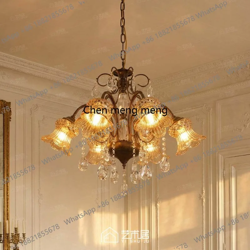 

Retro crystal living room chandelier American light luxury high-end handmade glass bedroom dining light