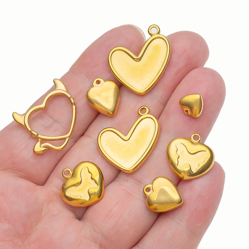 

5pcs Stainless Steel Multi-Style Heart Shaped Pendants Charms For DIY Earring Necklace Bracelet Jewelry Making Supplies Findings