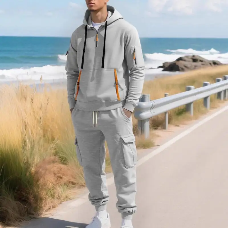 

New Men's Clothing Autumn Winter Zippered Hooded Jacket Pants Set Casual Sportswear Warmth Set Outdoor Fashion Comfortable 2025