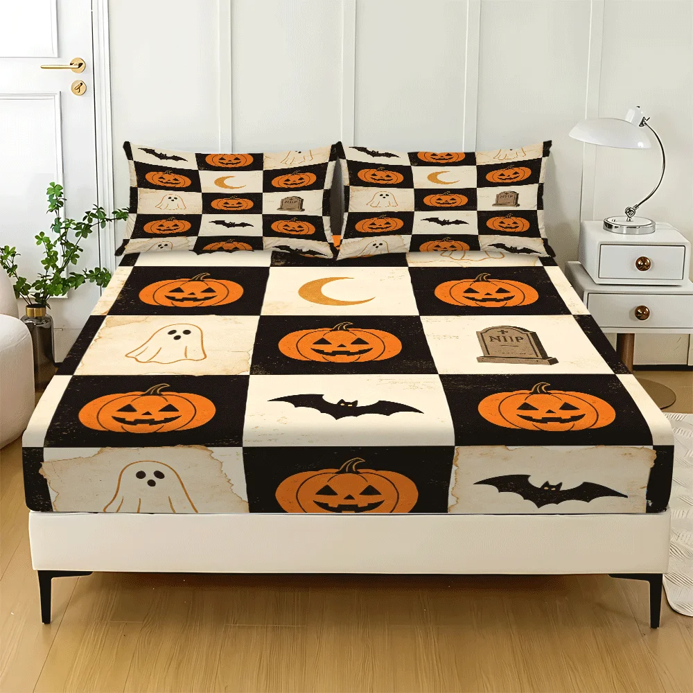 3-Piece Bohemian Style 2D Printed Deep Pocket Fitted Sheet Set 2D Digital Printed Three-Piece Bedding Set (Includes 1 Fitted Sheet + 2 Pillowcases) Mattress Protector Fitted Sheet Style Elastic Cover Protective Cover Mattress Protector, Must-Have for Ambiance, Suitable for All Seasons, Machine Washable Design, Holiday Decoration, Various Sizes, Breathable Protective Cover Plus Pillowcase