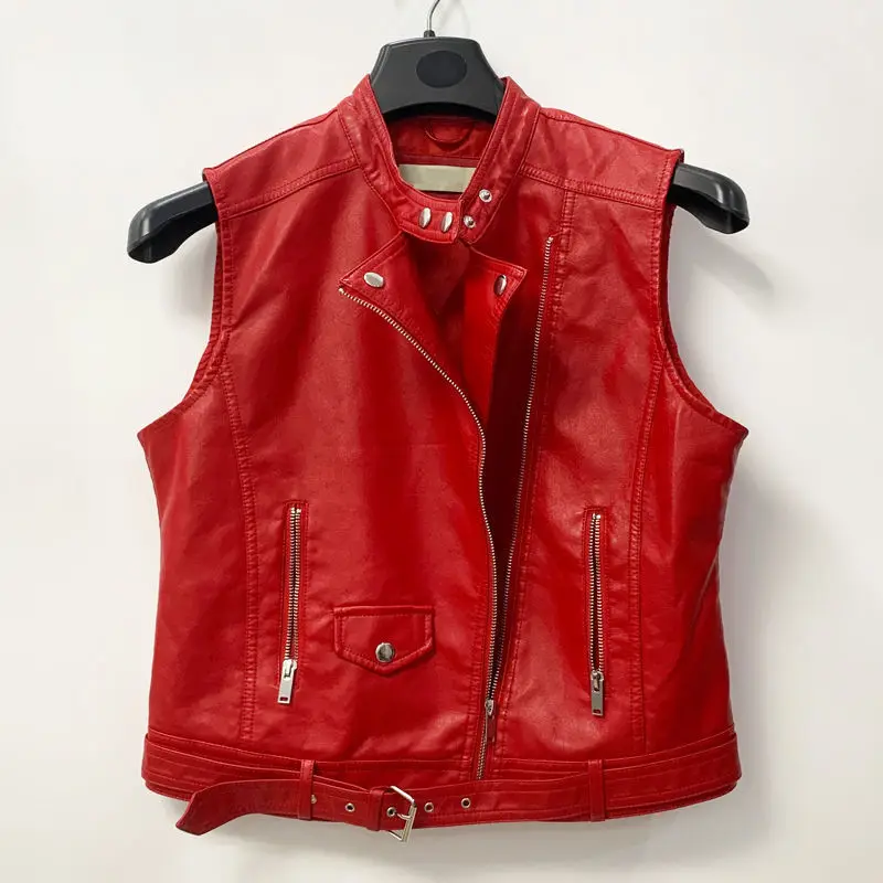 Woman Black Leather Vests Autumn Winter Zipper Motorcycle Biker Pu Leather Jackets Ladies All Match PU Leather Waistcoat A179