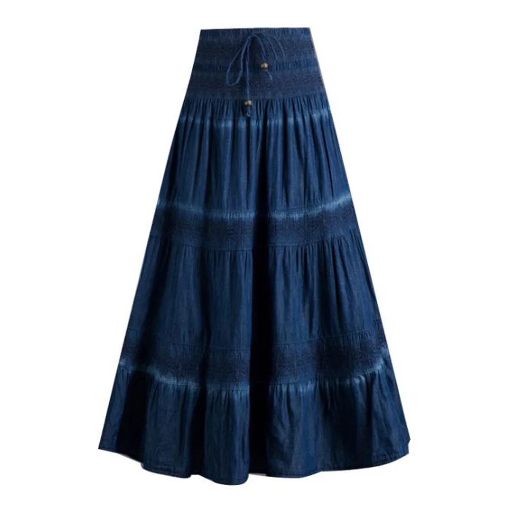 Jeans Skirts Long Women\'s Denim Maxi Casual Elastic High Waist Party Solid 2022 Summer Skirt Pleated Jupes Femininas Ropa Mujer