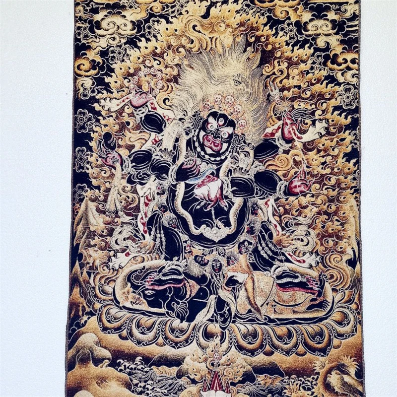 Auspicious Thangka,religious brocade painting,Dharma Protector of the Great Dark Sky,Exquisite Home Fengshui Decorative Painting