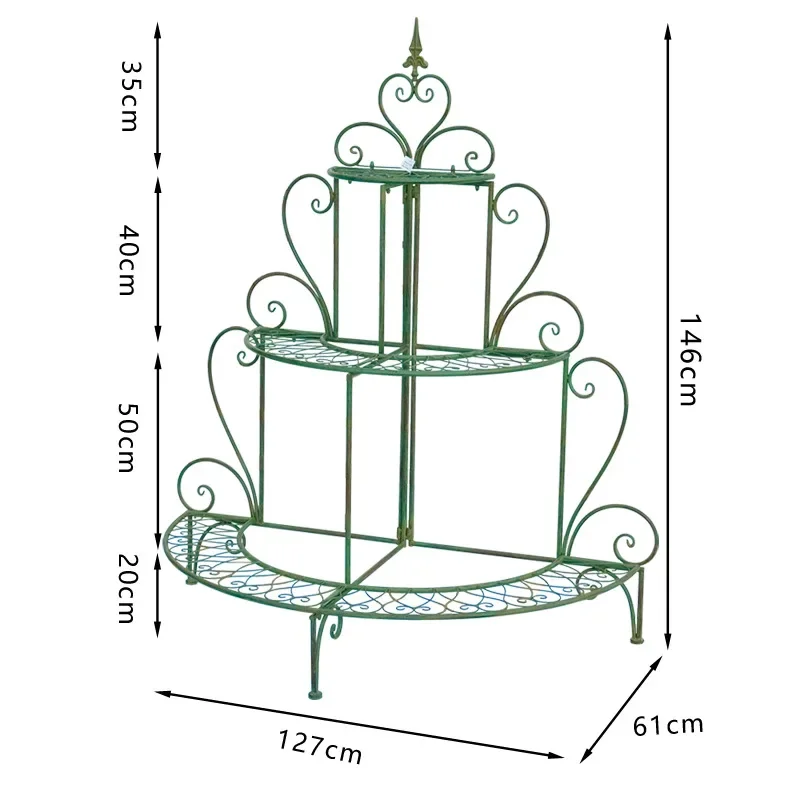 Factory Direct 2026 Retro wrought iron three-layer, semi-round flower stand, indoor and outdoor garden, balcony, courtyard flowe