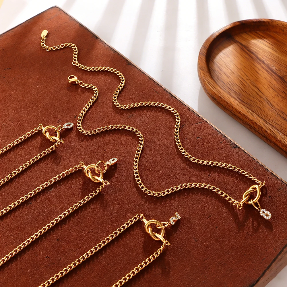 Stainless Steel Thin Cuban Chain Necklace Zircon Number Pendant Layering Necklaces Elegant Women Stackable Jewelry Party Gift