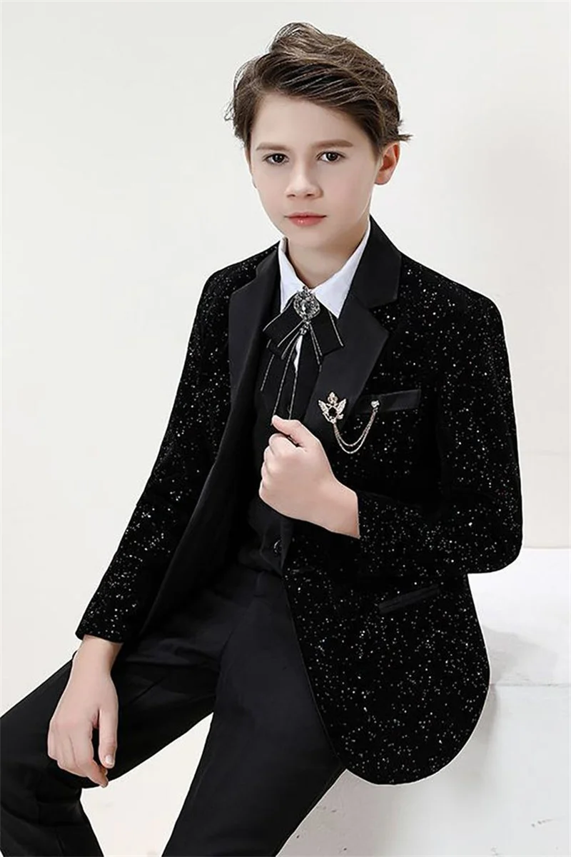 

Glitter Black Boys Suit 2 Piece Set Blazer Jacket Pants Wedding Tuxedo for Kids Party 2-16 Years Old Formal Suit Customization
