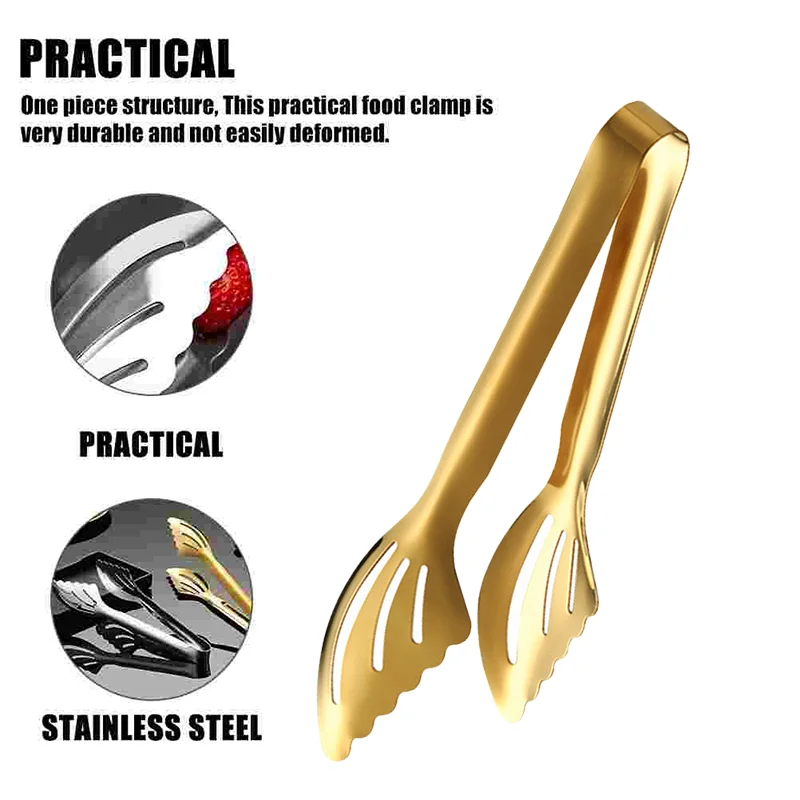 Stainless Steel Food Tongs Kitchen Utensils Buffet Cooking Tool Golden Stable Anti Heat Bread Beef Clip Pastry Clamps