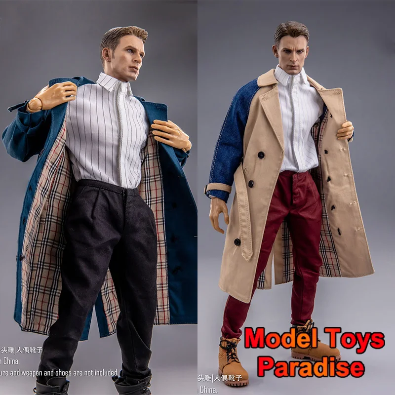 SA Toys SA001 1/6 Male Soldier Long Coat Set Lapel Spy Windbreak Shirt Belt Slim Cargo Pants Fit 12inch Action Figure Body