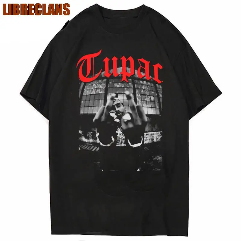 LIBRECLANS Rapper Tupac Tops Hip Hop Streetwear Oversized Short Sleeves Tee 2023 Summer Fashion T-shirt Men Women Cotton T Shirt