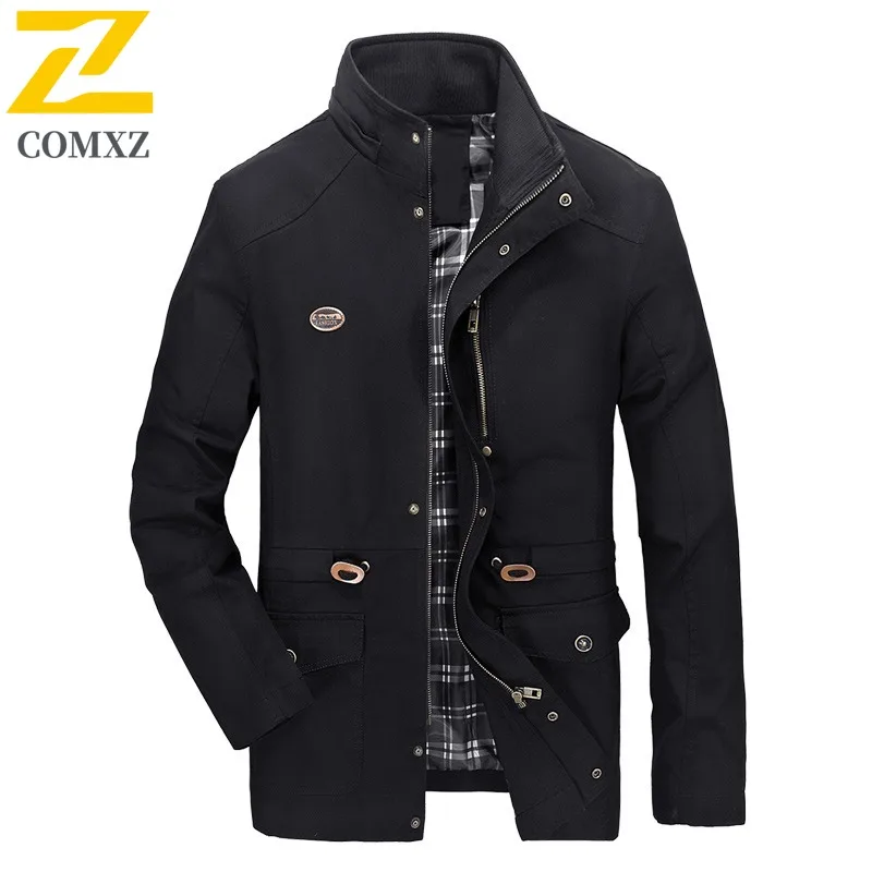 COMXZ Autumn Winter Men Longline Trench Coat Stand Collar Detachable Hood Loose Fit outdoor Coat lightweight windbreaker 2025