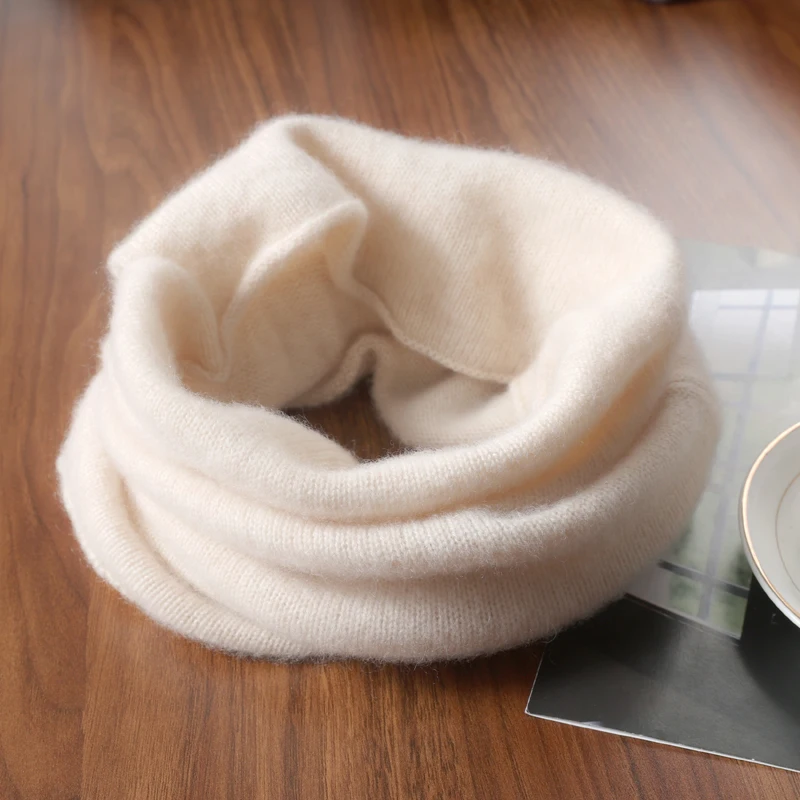 

100% Pure Wool Knitted Ring Scarf Elegant Neckerscarf Female Soft Warm Cashmere False Collar Neck Warmer Hairband Winter