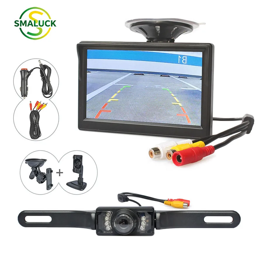 SMALUCK 5inch Backup Car Monitor Car Van Truck Parking IR Night Vision Reversing Car Camera Rear View Security System