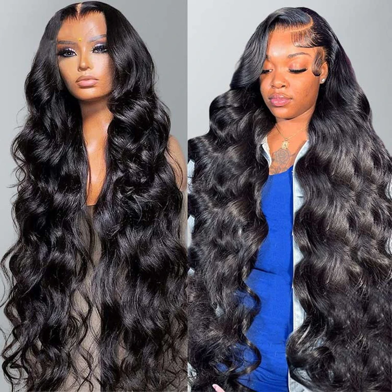 Pelucas de cabello humano con encaje Frontal HD 13x4, pelucas de cabello humano ondulado de 40 pulgadas, pelucas frontales de encaje brasileño prearrancadas para mujeres negras 100%