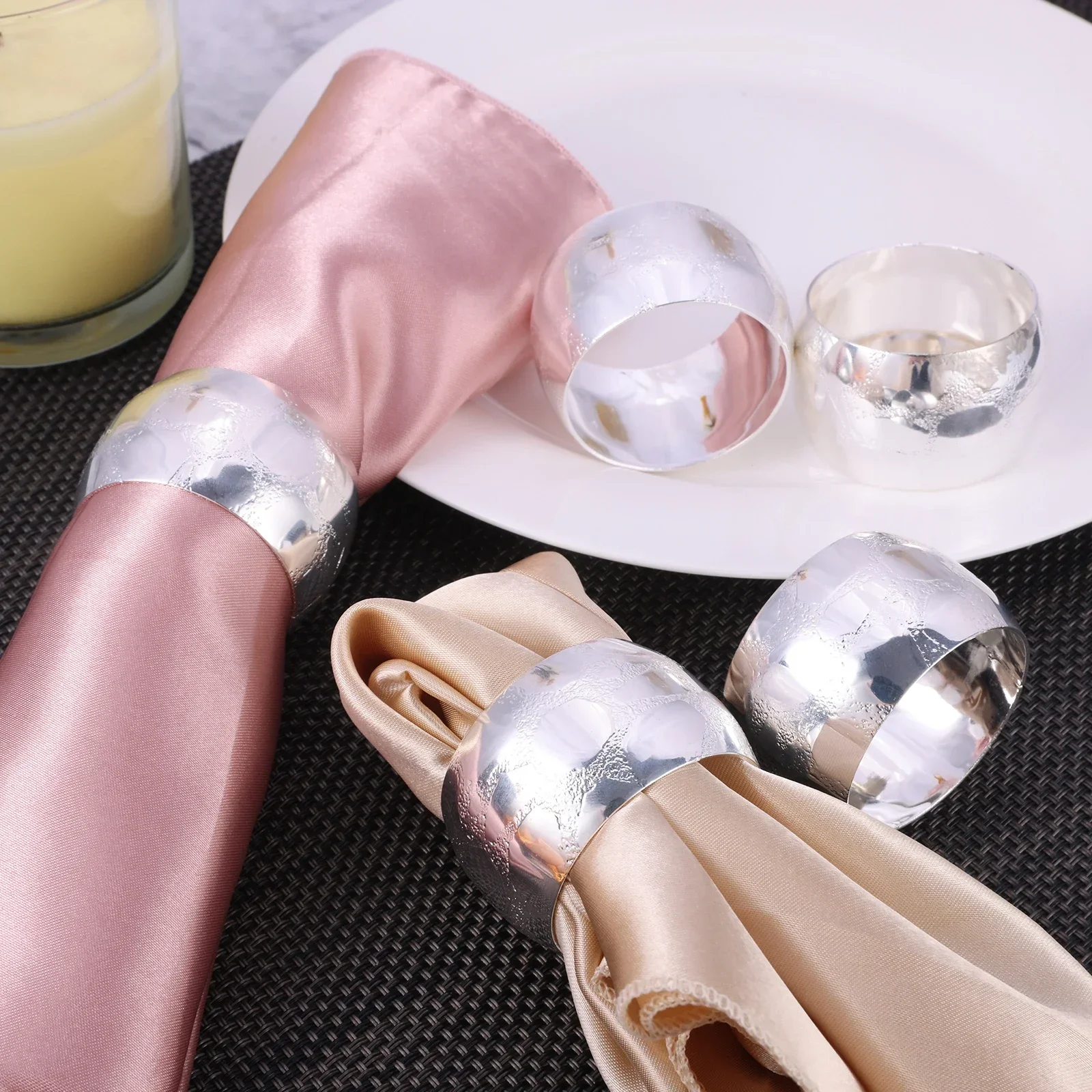 

6Pcs Round Silver Place Buckle Metal Modern Simple Napkin Ring Banquet,Cocktail Party,Dinner Table Decoration Approx 4Cm