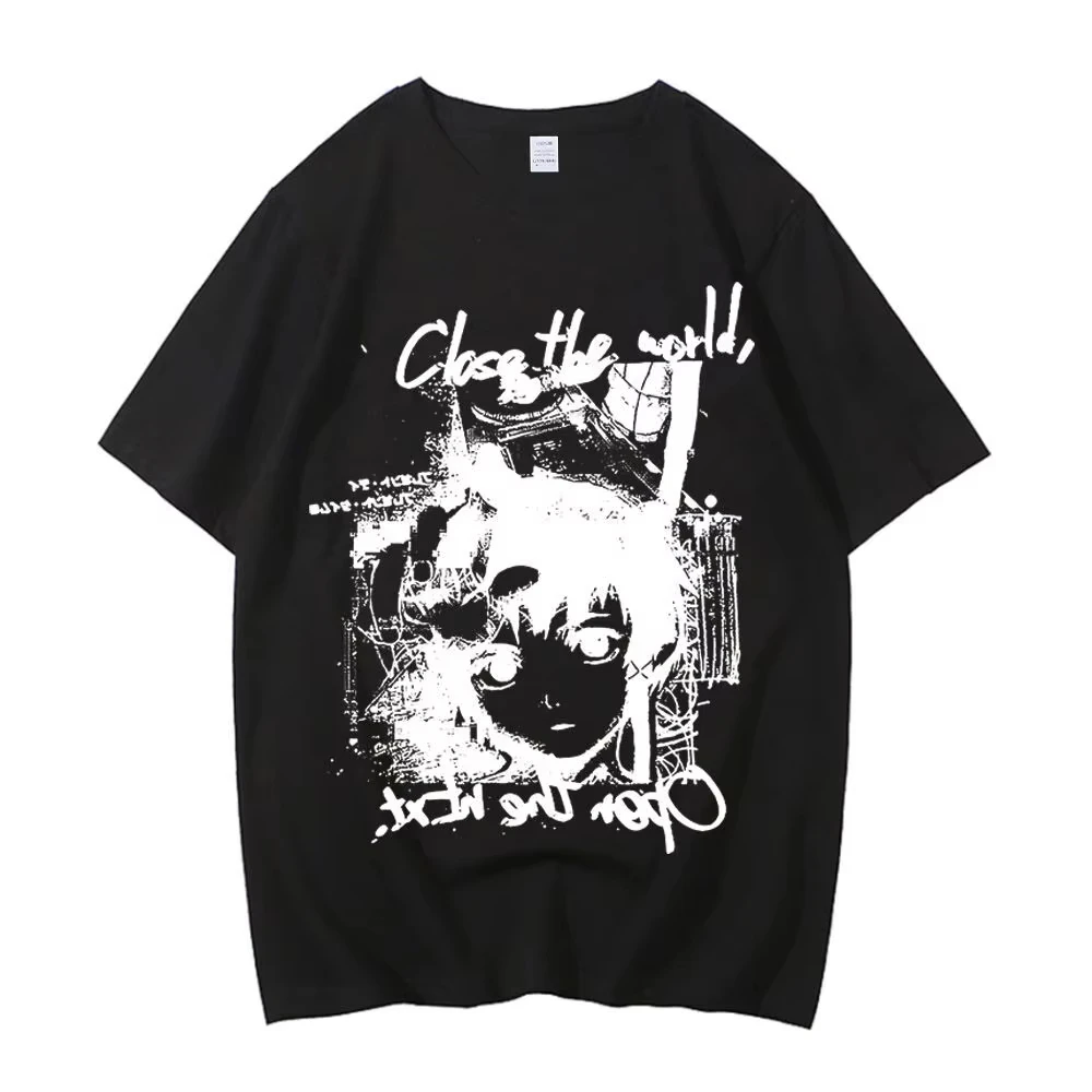 Anime Serial Experiments Lain Manga Graphic Print T-Shirt Men Women O-neck Cotton Top Streetwear Hip Hop Fashion Oversized Tee