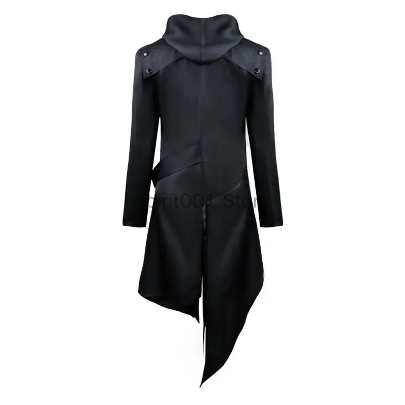 Halloween Medieval Victorian Cosplay Costume for Men Knight Warrior Gothic Bandage Irregular Black Steampunk Jacket Coat