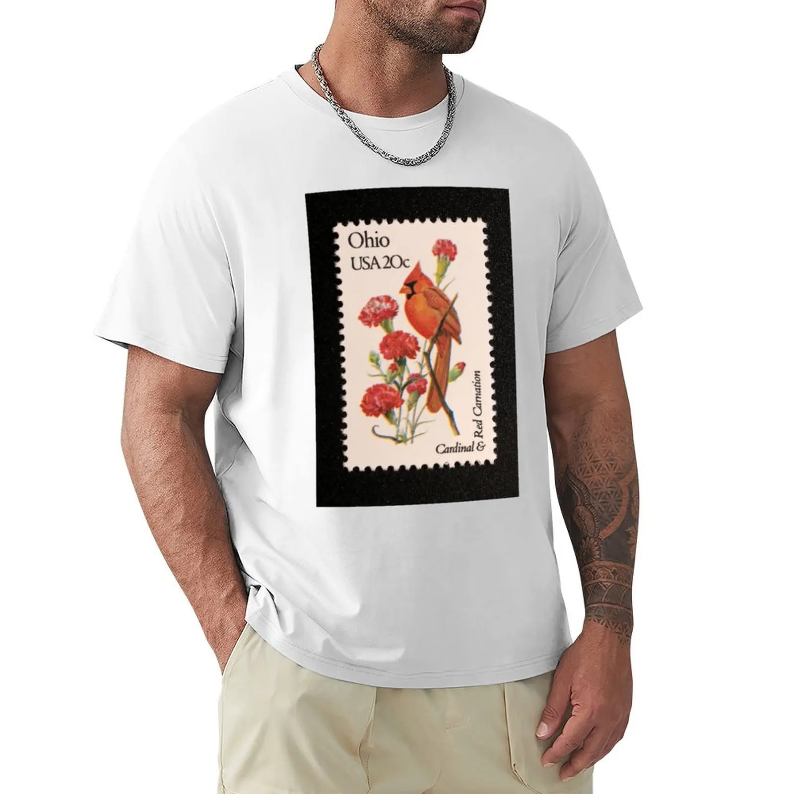 

1982 20c Ohio State Bird & Flower Postage Stamp T-Shirt sports fans plain clothes for men