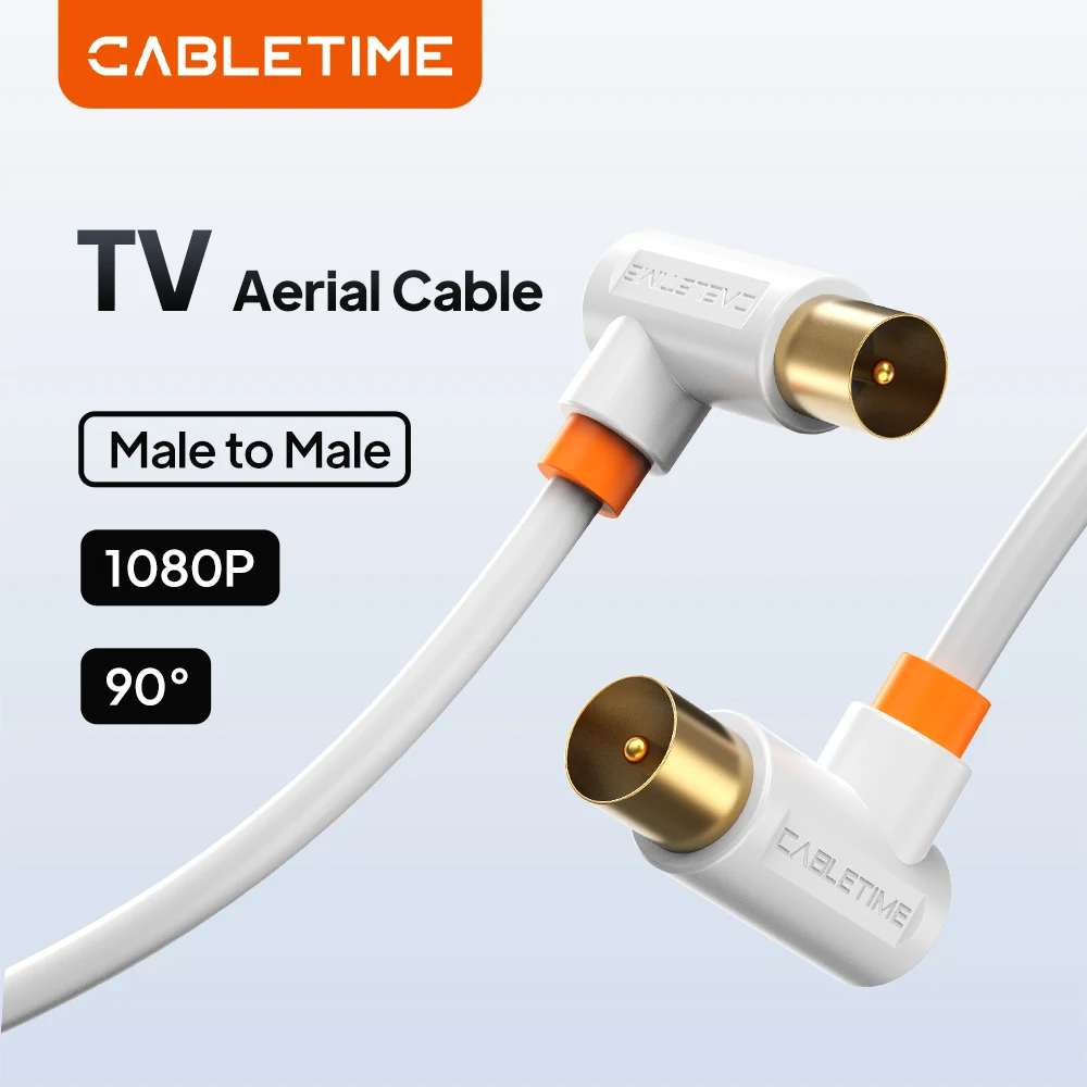 CABLETIME TV Cable 90degreeTV Line Satellite Antenna High Quality Cable 1080P M/M 3C2V Cable for HD Antenna TV STB Video Line