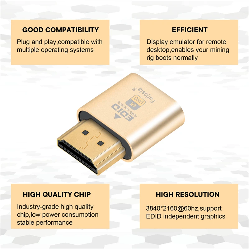 HDMI Dummy Plug | Headless Ghost Display Emulator with DDC/EDID|1080p@60Hz/2K 144Hz/4K@60Hz|Windows/Mac/Linux PC Desktop Support - Image 4