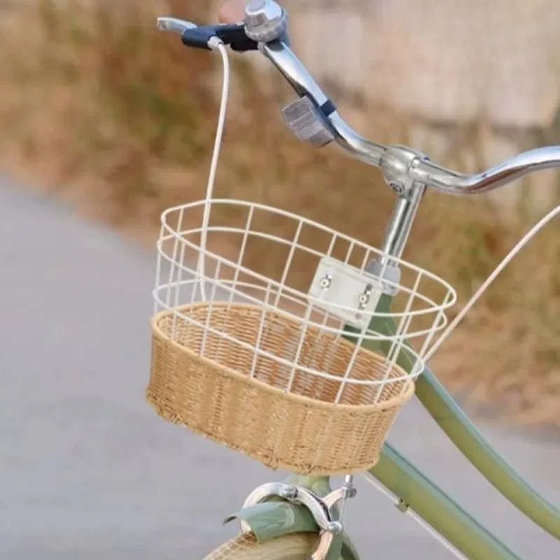 simple-luggage-carrier-weaving-craft-bike-front-basket-metal-large‑capacity-container-thickened-basket-universal-accessories