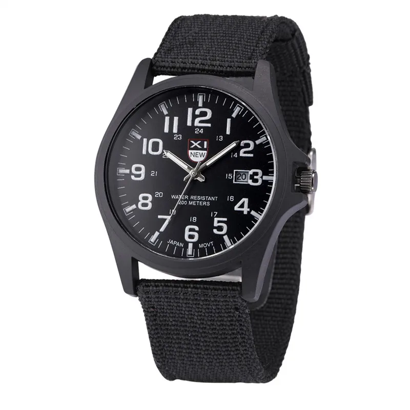 

Students XINEW Brand Watches Men Fashion Casual Nylon Band Military Sports Date Quartz Watch Black Montre Homme Reloj Hombre