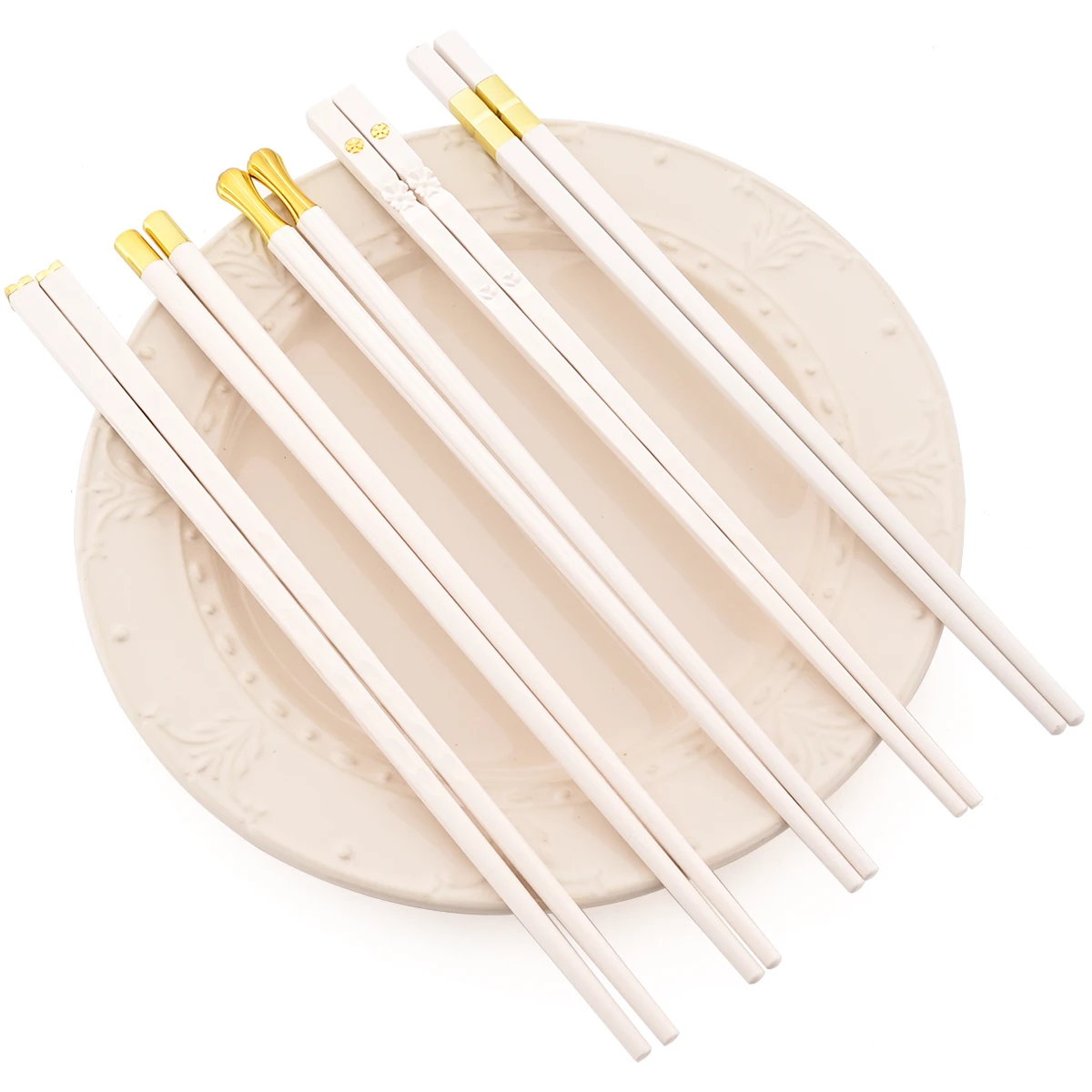 

5 пар палочек для еды из сплава белого золота, набор противоскользящих прочных палочек для суши, многоразовые палочки для еды, подходящие для кухни, праздничной вечеринки