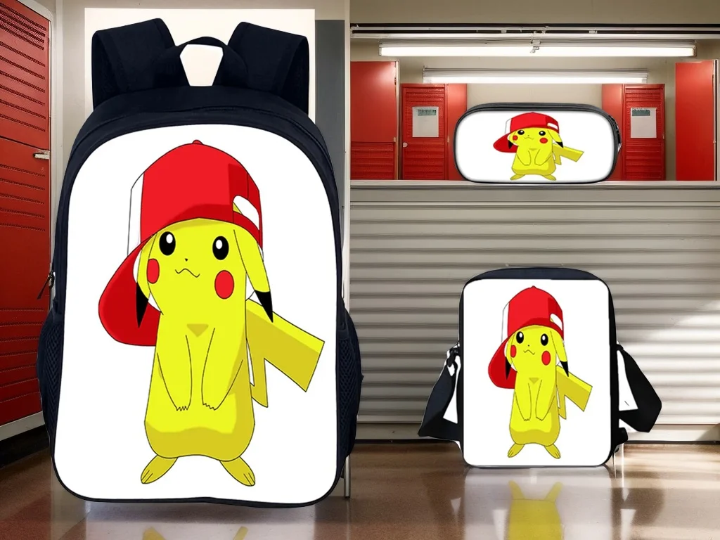 

Детский унисекс, многофункциональный рюкзак Pokem_on и боковая сумка с героями мультфильмов, пенал, комплект рюкзаков 3 в 1, для мальчиков и девочек