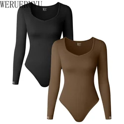 Long Sleeve Bodysuit Women Knitted Y2K Vintage Tops Summer Clothes Elegant One-pieces Bodycon T-shirt Jumpsuits for Womens 2024
