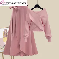 Spring/Summer Set Women's 2023 New Large Women's Korean Slim Cross Sweater High Waist Half Skirt Two Piece Set Fashion