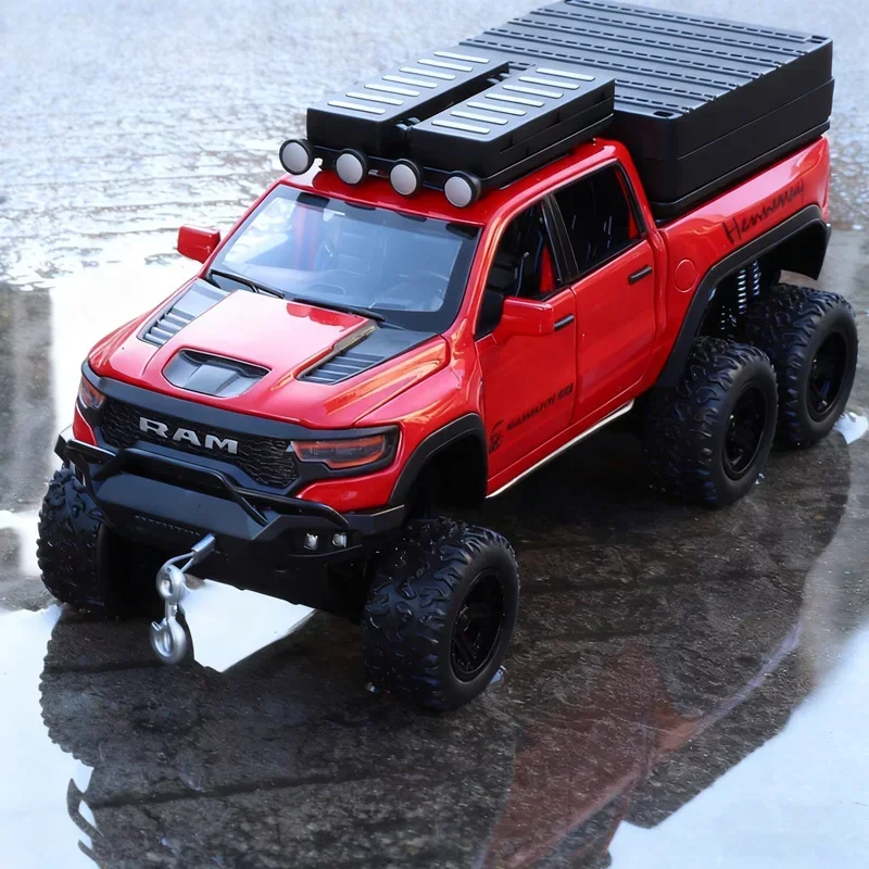 

1:32 DODGE Тираннозавр RAM Alloy Пикап Кемпер Ван Модель автомобиля Литье под давлением Металлическая игрушка Модель внедорожников Звук Свет Подарки для детей