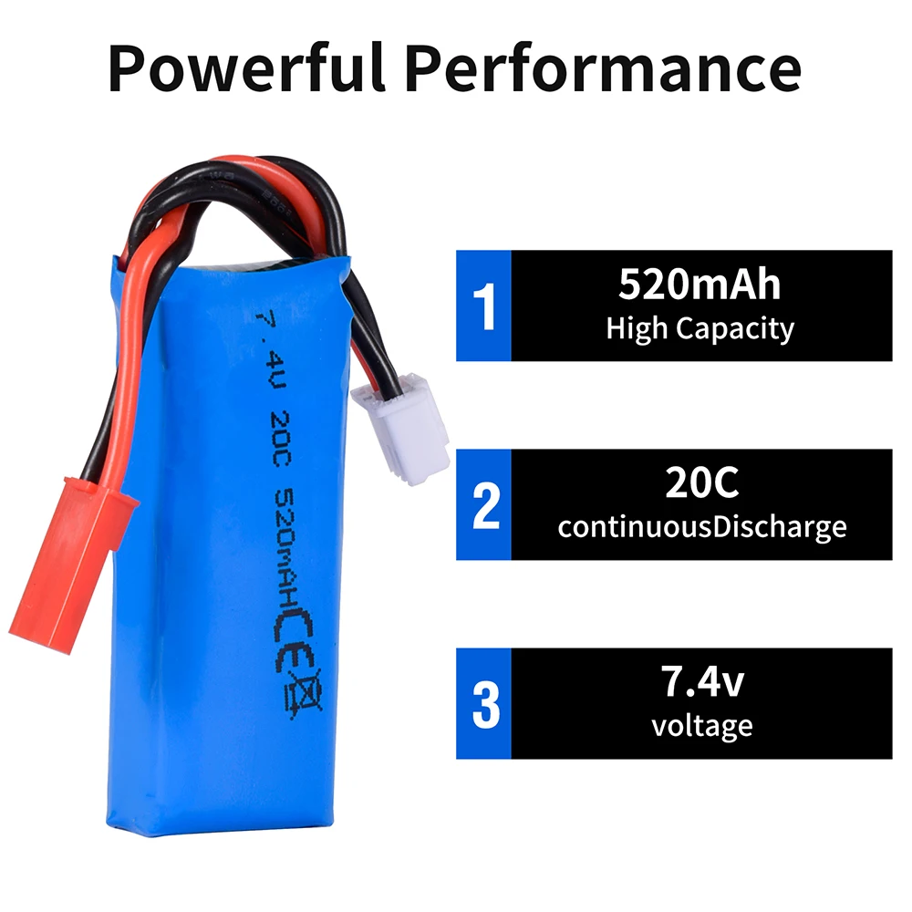 2Pcs 7.4V 520mAh Lipo Battery for WLtoys K969 K979 K989 K999 P929 P939 284010 284161 284131 RC Car Parts