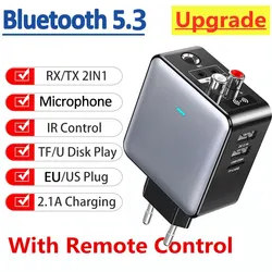 Bluetooth 5.3 Transmitter Receiver Stereo AUX 3.5mm RCA TF Card USB Charger Wireless Audio Adapter Remote Control For TV PC Car