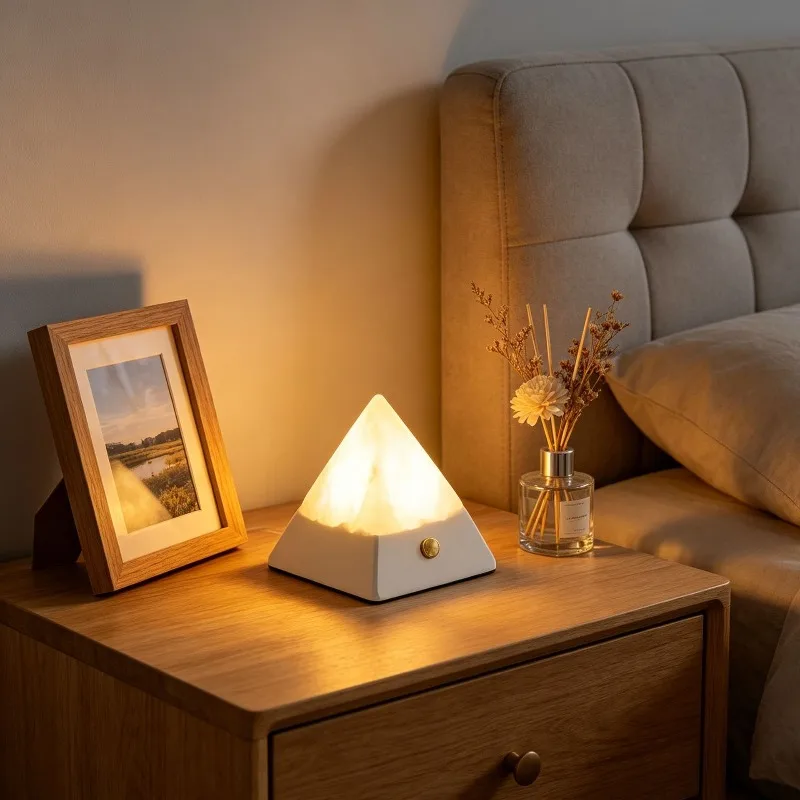 Cross-border new product creative broken light pyramid ore night ornament bedroom sleeping table lamp bedside ambient light