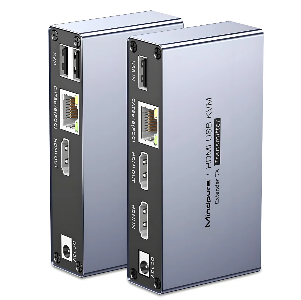 Hdmi Cable - Mindpure 60m HDMI USB KVMエクステンダー。RJ45イーサネットCat5e/Cat6ケーブル1本で接続可能。1080P対応、ループアウト機能付き。マウスとキーボード用。