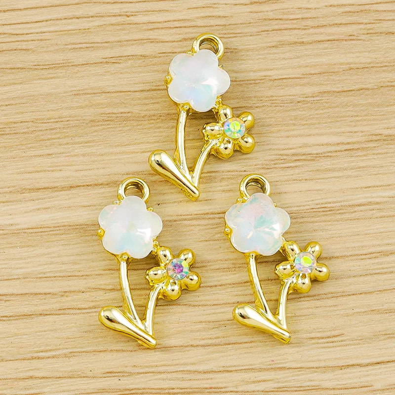 10 Stück 13x22mm Zarte Kristallblumen-Anhänger für Schmuckherstellung, Ohrringe, Halsketten, Armbänder, DIY-Bastelzubehör – Detail 5