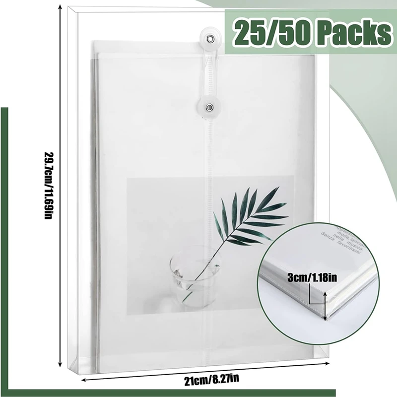 A4 Size Clear Plastic Envelopes Kit With String Closure, Expandable Files Document Folder, File Bag Set For Office 24Pcs