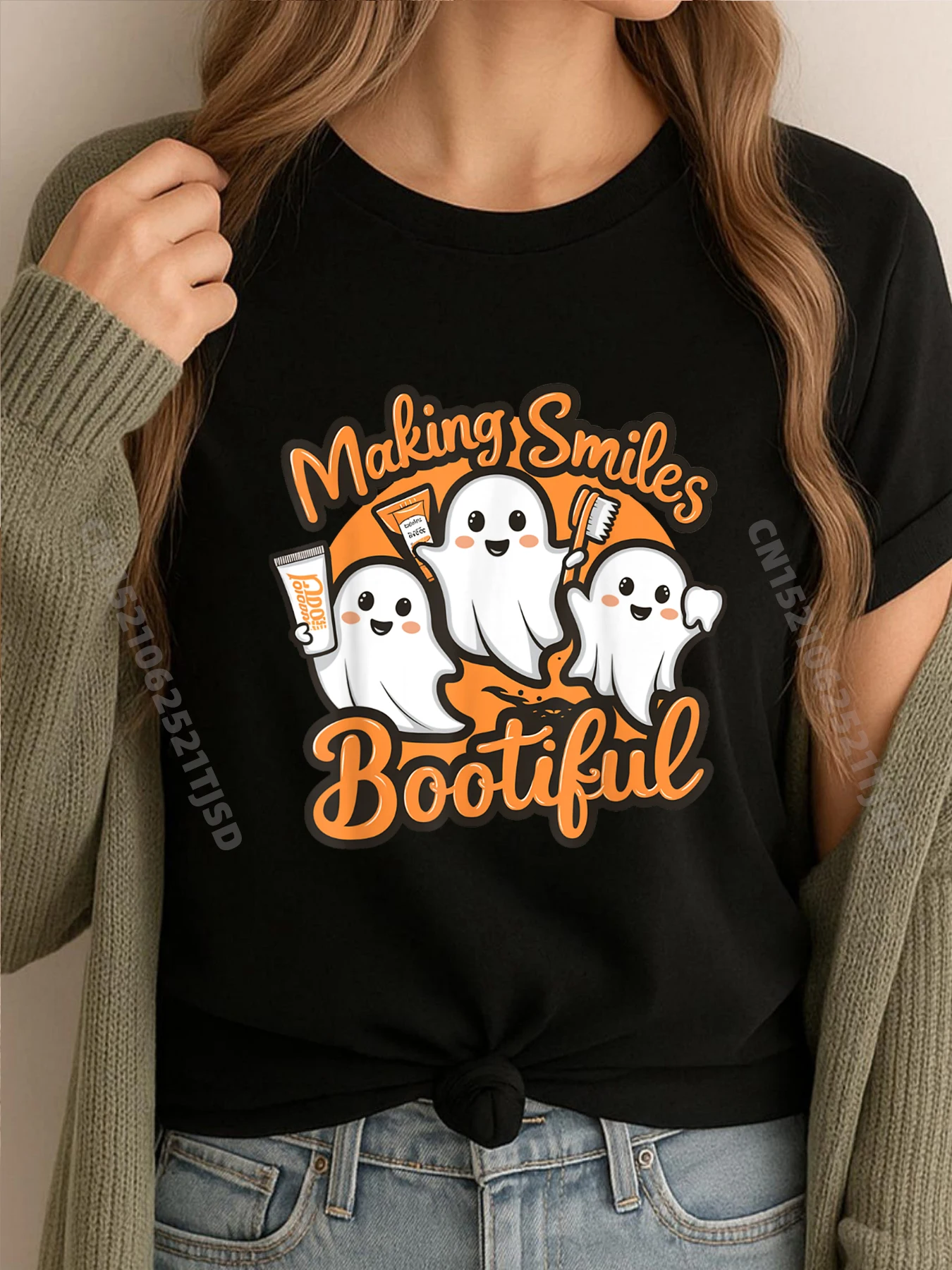 

Making Smiles Bootiful Halloween Funny Ghost Dentist Dental Blank T Shirt 100℅ Cotton Funny T Shirts
