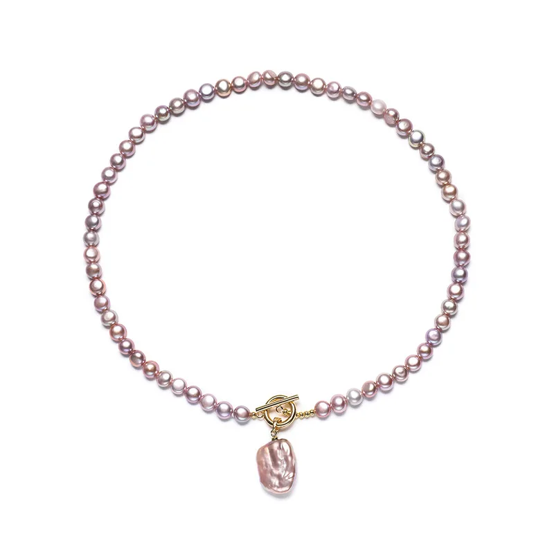 

Baroque Freshwater Pearl Necklace Purple Beads Short Clavicle Chain Pendant Clothing Accessory Choker
