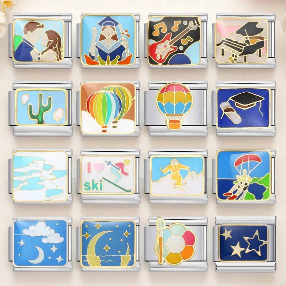 ​ URING موضة جديدة منطاد الهواء الساخن البيانو الإنزلاق الإيطالية وصلة سحرية صالح 9 مللي متر سوار الفولاذ المقاوم للصدأ DIY بها بنفسك صنع النساء الرجال المجوهرات