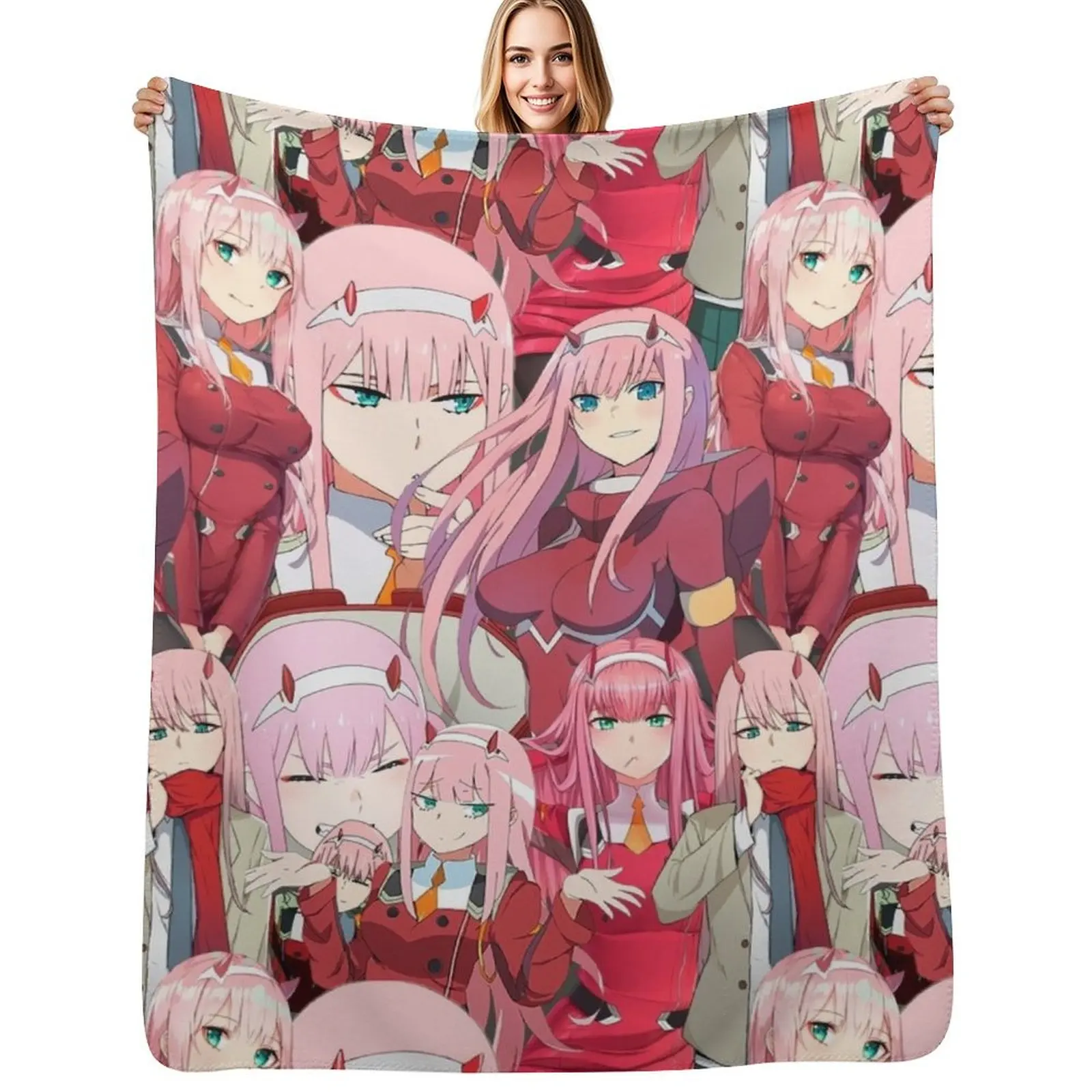 

Zero Two Tribute Pattern Throw Blanket Lightweight Warm Blanket for Travel Camping