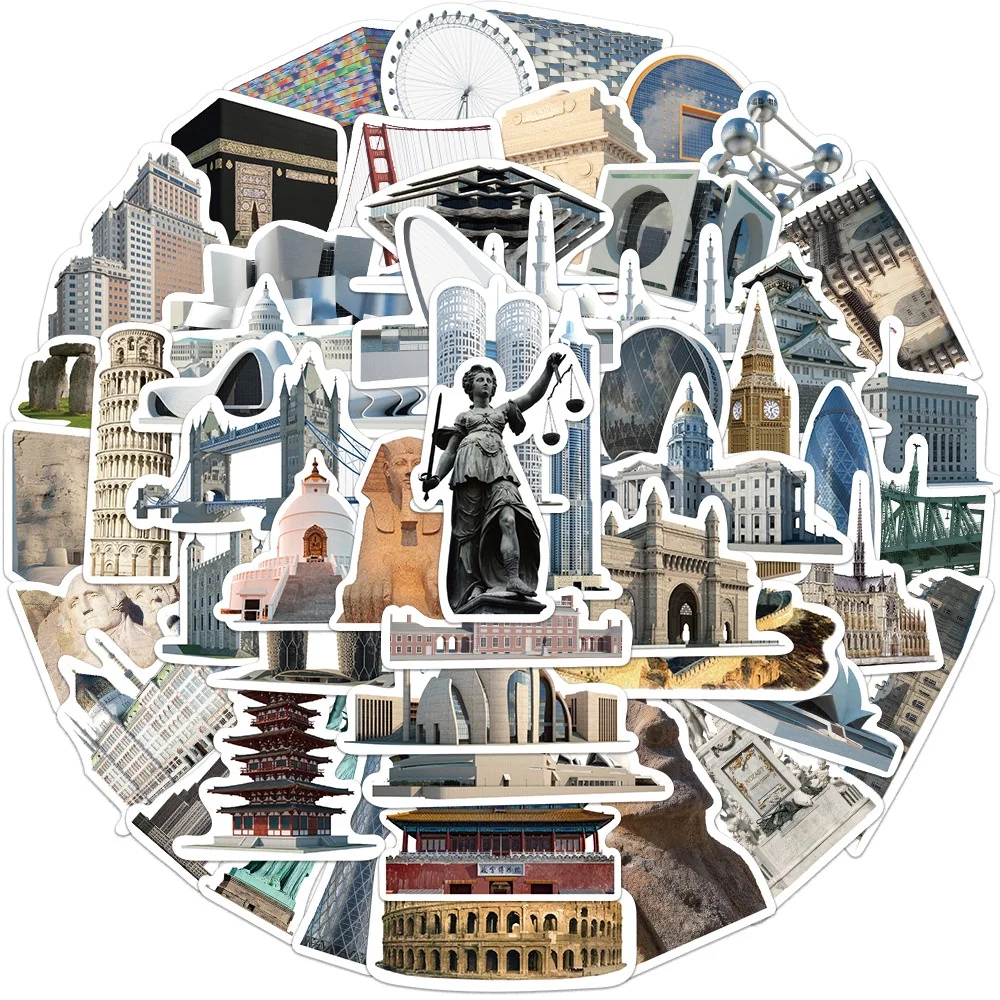 65PCS Weltberühmte Architektur Tourismus Graffiti Aufkleber für Laptop Gepäck Telefon Scrapbook Aufkleber
