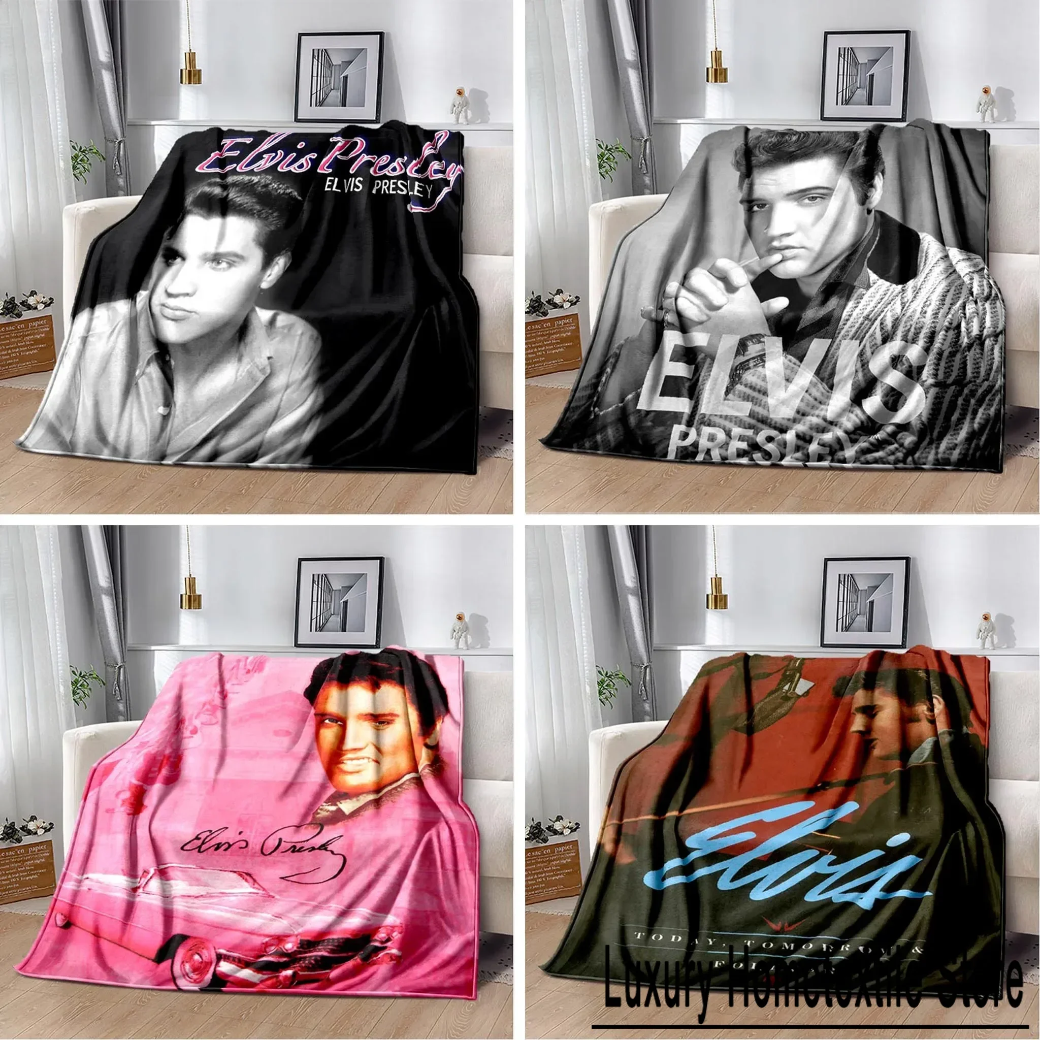 3D Print E-Elvis Presley Retro Blanket Fleece Blankets For Bed Home Textiles Luxury Adult Gift Warm Bedspread Soft Winter Singer